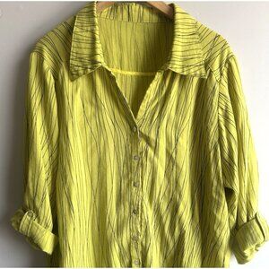 Fridaze Top Women Plus Size OX Green Linen Tunic Artsy Lagenlook Artsy Vintage